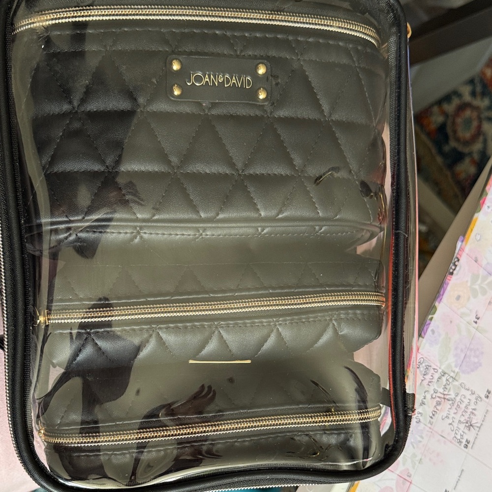 Joan & David Black Quilted Cosmetic Case with Gold Accents